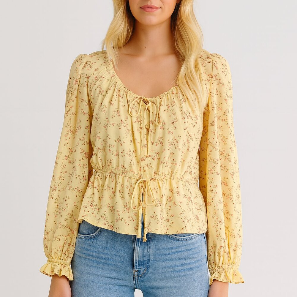 COPY - Melrose and Market Pale yellow Long Sleeve Peplum Blouse